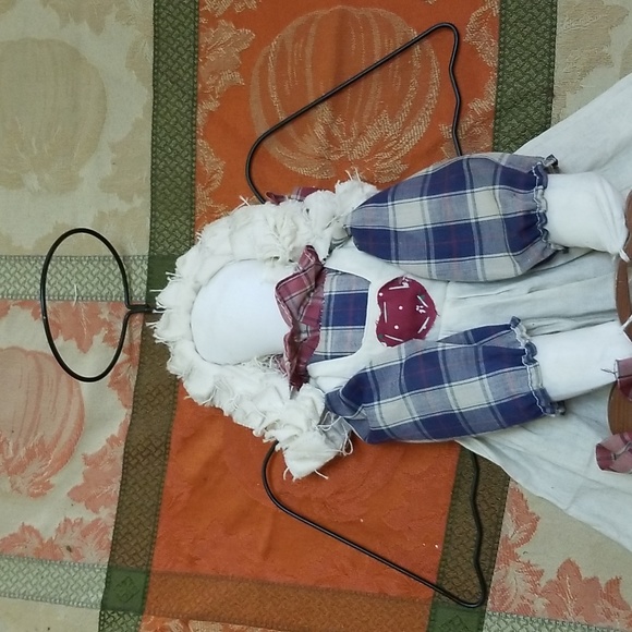 ANGEL W NO FACE & WIRE WINGS & HALO COTTON PLAID DRESS W APRON - Picture 2 of 6